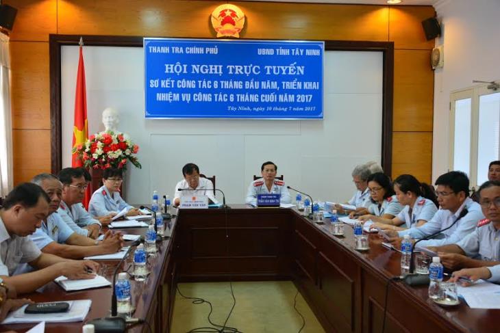 Tây Ninh: Chiều ngày 10/07/2017, Thanh tra chính phủ đã tổ chức Hội nghị trực tuyến sơ kết công tác thanh tra 6 tháng đầu năm 2017 và triển khai nhiệm vụ công tác thanh tra 6 tháng cuối năm